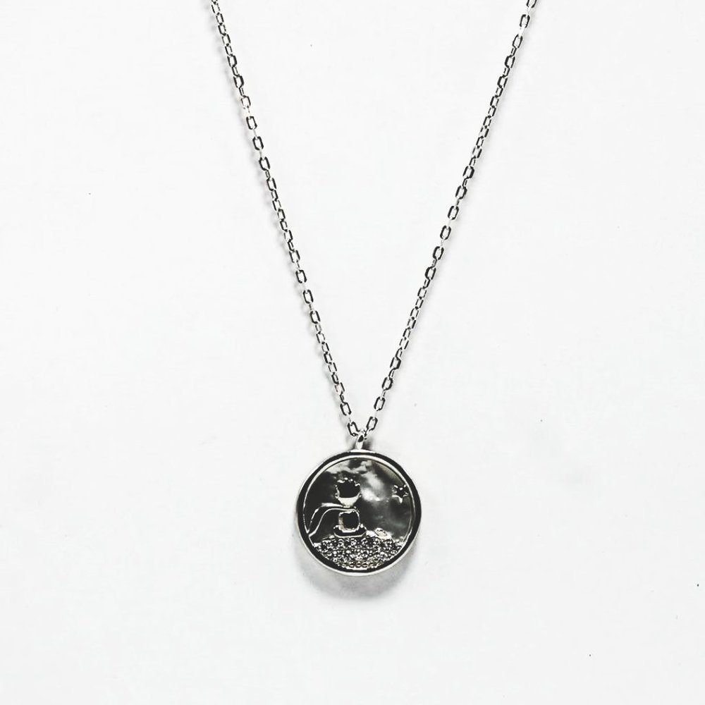 Moon cz diamond sterling silver Necklace by zodesi/Minimalist Necklace for women